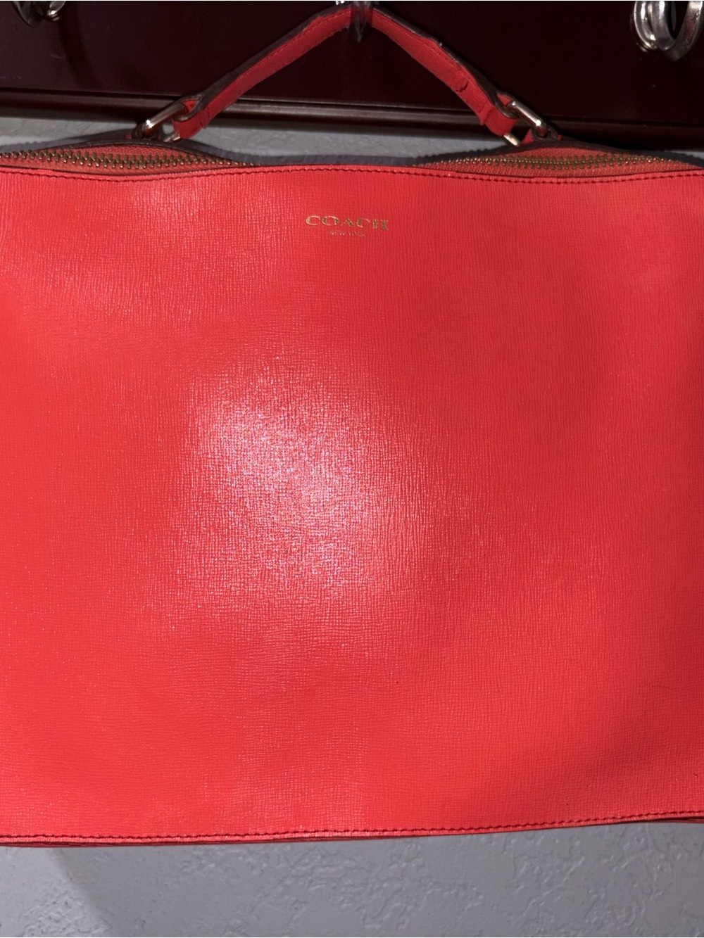 Coach Coral-Red Saffiano Leather Top Handle Tote